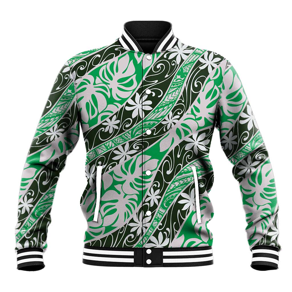 Matie Tahiti Tiare Monstera Baseball Jacket Polynesian Pattern Curve Style - Polynesian Pride