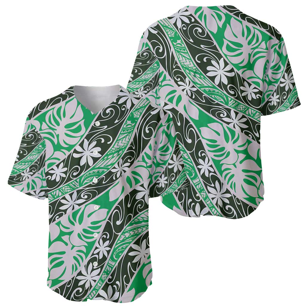 Matie Tahiti Tiare Monstera Baseball Jersey Polynesian Pattern Curve Style - Polynesian Pride
