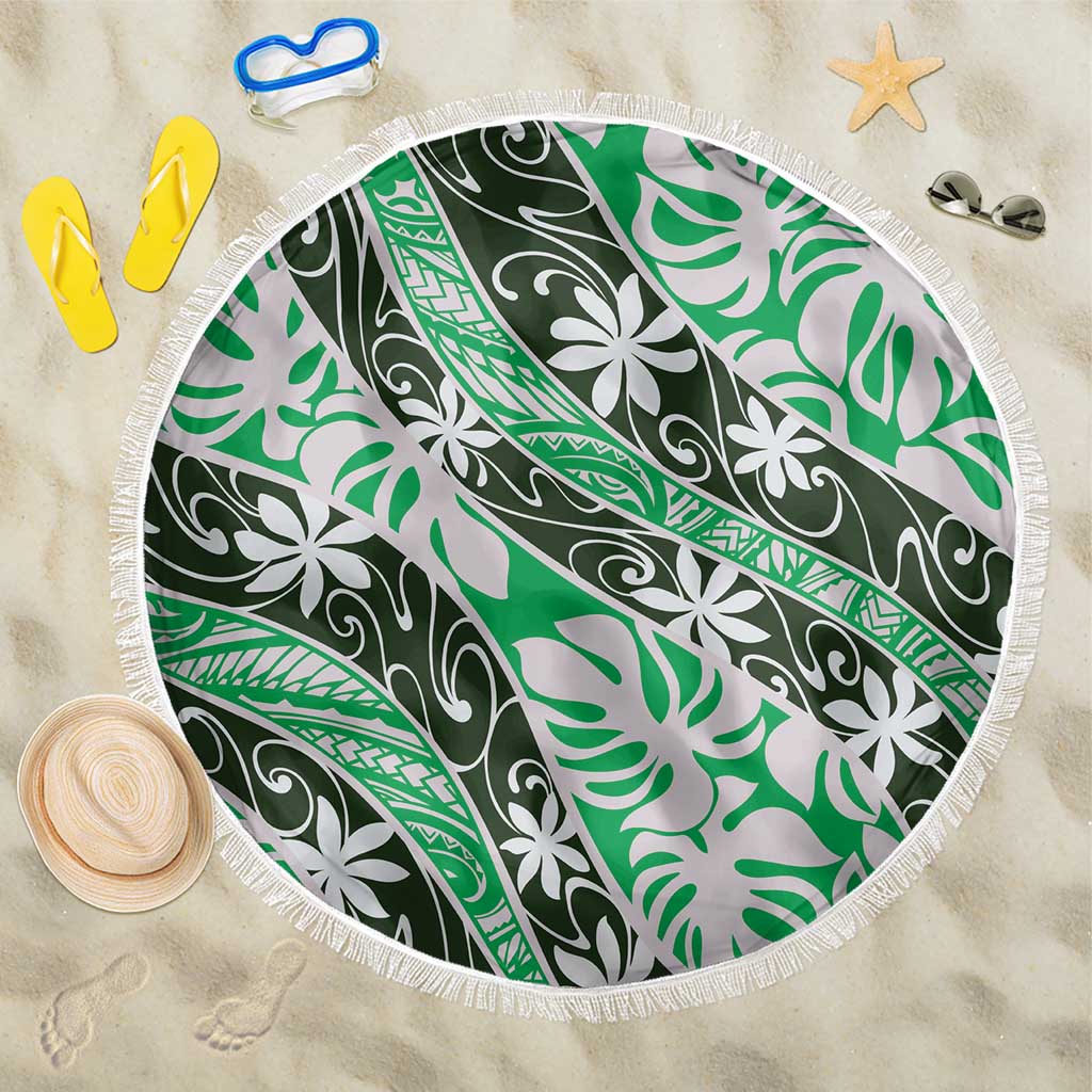 Matie Tahiti Tiare Monstera Beach Blanket Polynesian Pattern Curve Style - Polynesian Pride