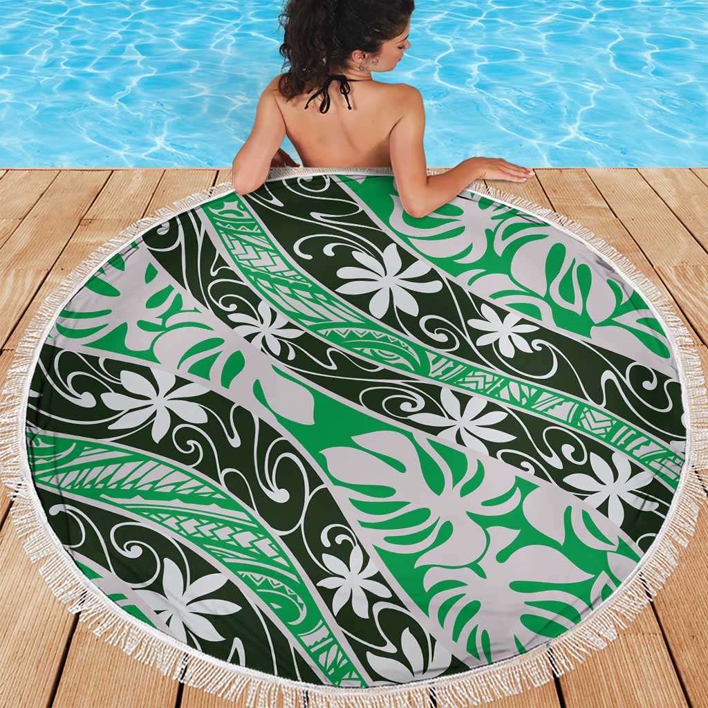 Matie Tahiti Tiare Monstera Beach Blanket Polynesian Pattern Curve Style - Polynesian Pride