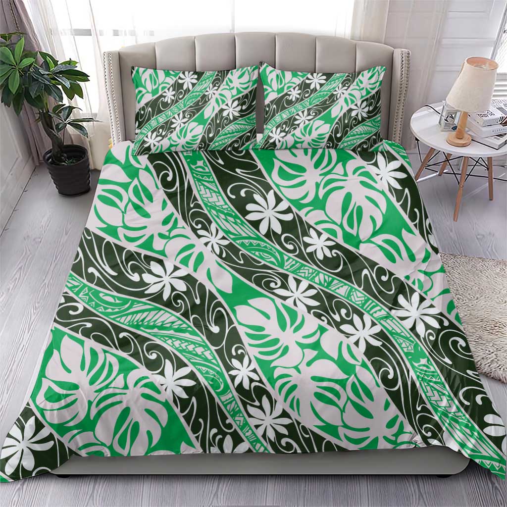 Matie Tahiti Tiare Monstera Bedding Set Polynesian Pattern Curve Style - Polynesian Pride