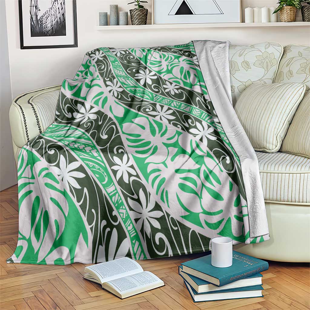 Matie Tahiti Tiare Monstera Blanket Polynesian Pattern Curve Style - Polynesian Pride
