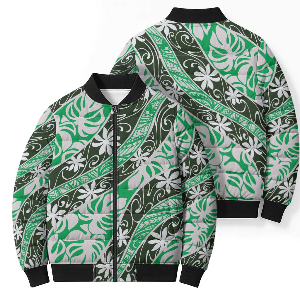 Matie Tahiti Tiare Monstera Bomber Puffer Jacket Polynesian Pattern Curve Style - Polynesian Pride