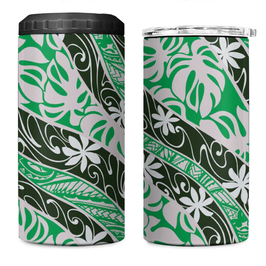 Matie Tahiti Tiare Monstera 4 in 1 Can Cooler Tumbler Polynesian Pattern Curve Style - Polynesian Pride
