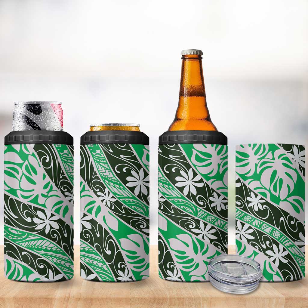 Matie Tahiti Tiare Monstera 4 in 1 Can Cooler Tumbler Polynesian Pattern Curve Style - Polynesian Pride