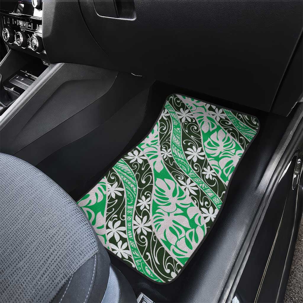 Matie Tahiti Tiare Monstera Car Mats Polynesian Pattern Curve Style - Polynesian Pride