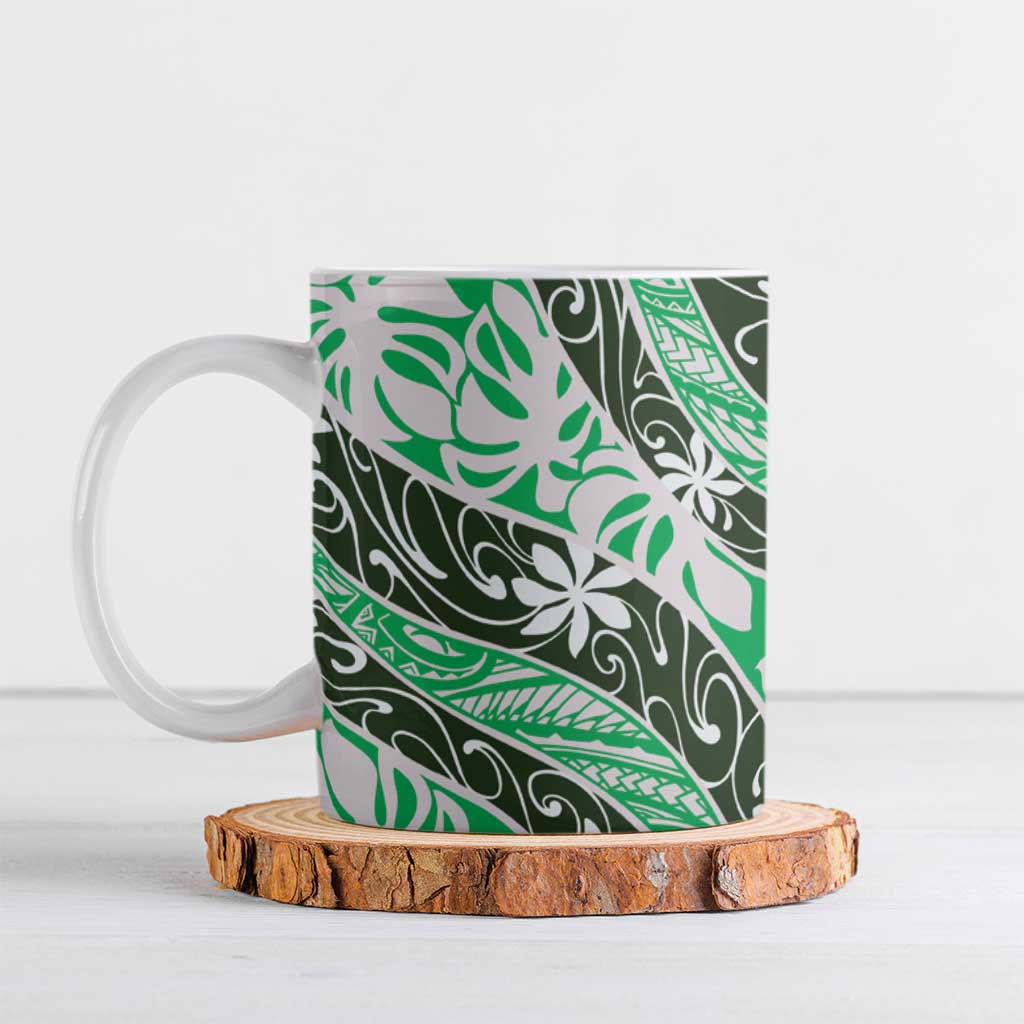 Matie Tahiti Tiare Monstera Ceramic Mug Polynesian Pattern Curve Style - Polynesian Pride