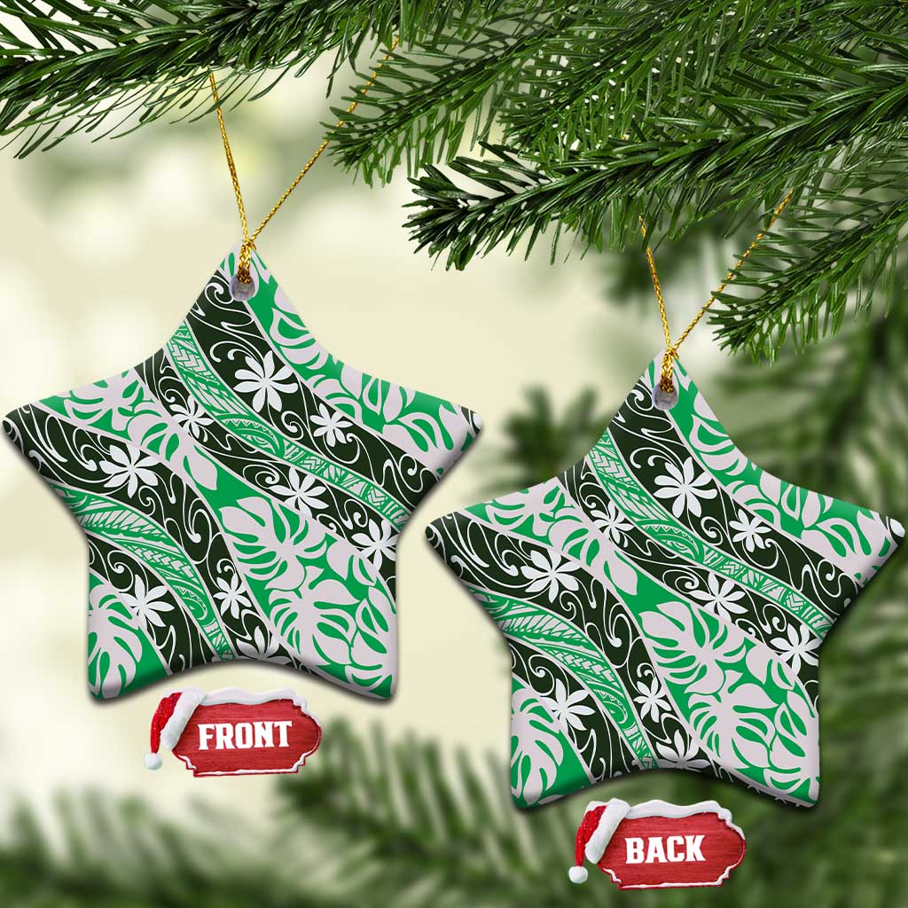 Matie Tahiti Tiare Monstera Ceramic Ornament Polynesian Pattern Curve Style - Polynesian Pride