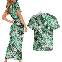 Matie Tahiti Tiare Monstera Couples Matching Short Sleeve Bodycon Dress and Hawaiian Shirt Polynesian Pattern Curve Style - Polynesian Pride