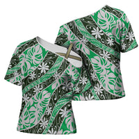 Matie Tahiti Tiare Monstera Cross Shoulder Shirt Polynesian Pattern Curve Style - Polynesian Pride