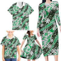 Matie Tahiti Tiare Monstera Family Matching Long Sleeve Bodycon Dress and Hawaiian Shirt Polynesian Pattern Curve Style - Polynesian Pride