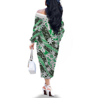 Matie Tahiti Tiare Monstera Family Matching Off The Shoulder Long Sleeve Dress and Hawaiian Shirt Polynesian Pattern Curve Style - Polynesian Pride