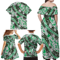Matie Tahiti Tiare Monstera Family Matching Off Shoulder Maxi Dress and Hawaiian Shirt Polynesian Pattern Curve Style - Polynesian Pride