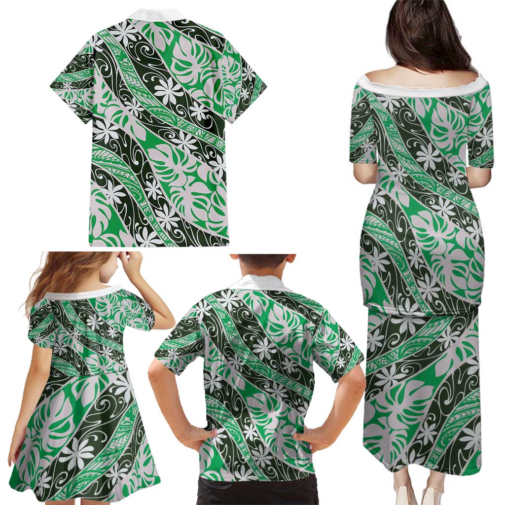 Matie Tahiti Tiare Monstera Family Matching Puletasi and Hawaiian Shirt Polynesian Pattern Curve Style - Polynesian Pride