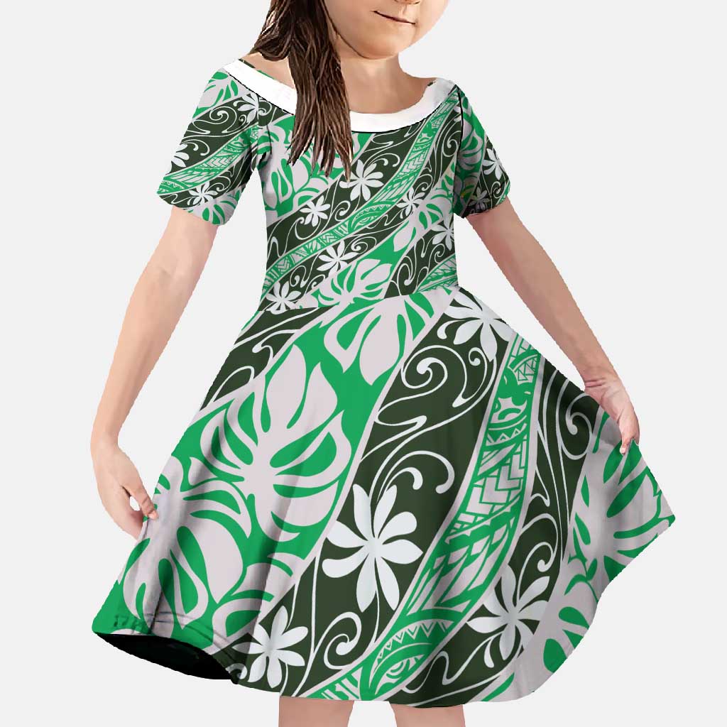 Matie Tahiti Tiare Monstera Family Matching Short Sleeve Bodycon Dress and Hawaiian Shirt Polynesian Pattern Curve Style - Polynesian Pride