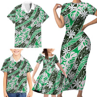 Matie Tahiti Tiare Monstera Family Matching Short Sleeve Bodycon Dress and Hawaiian Shirt Polynesian Pattern Curve Style - Polynesian Pride