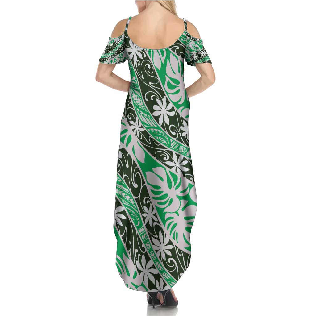 Matie Tahiti Tiare Monstera Family Matching Summer Maxi Dress and Hawaiian Shirt Polynesian Pattern Curve Style - Polynesian Pride