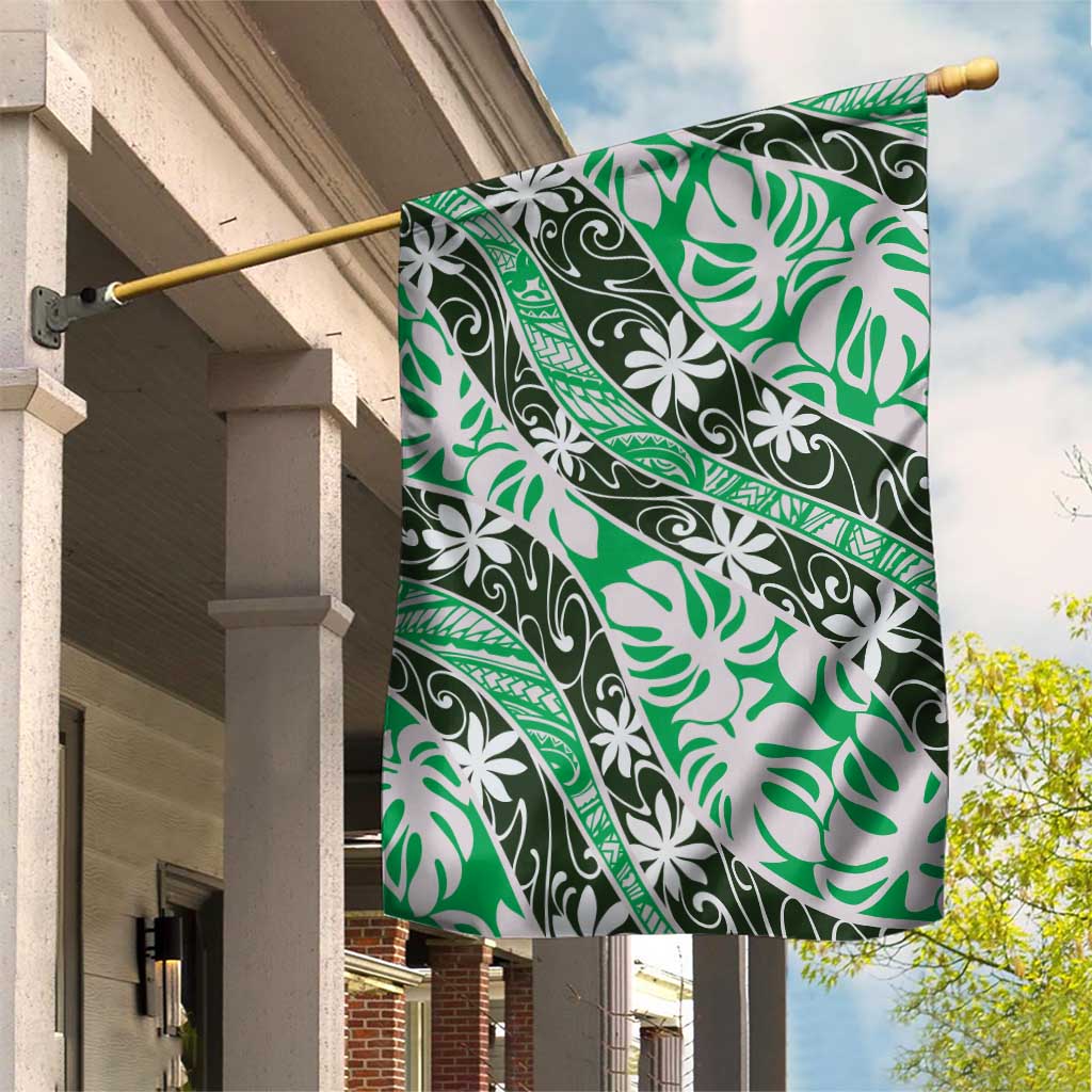 Matie Tahiti Tiare Monstera Garden Flag Polynesian Pattern Curve Style - Polynesian Pride
