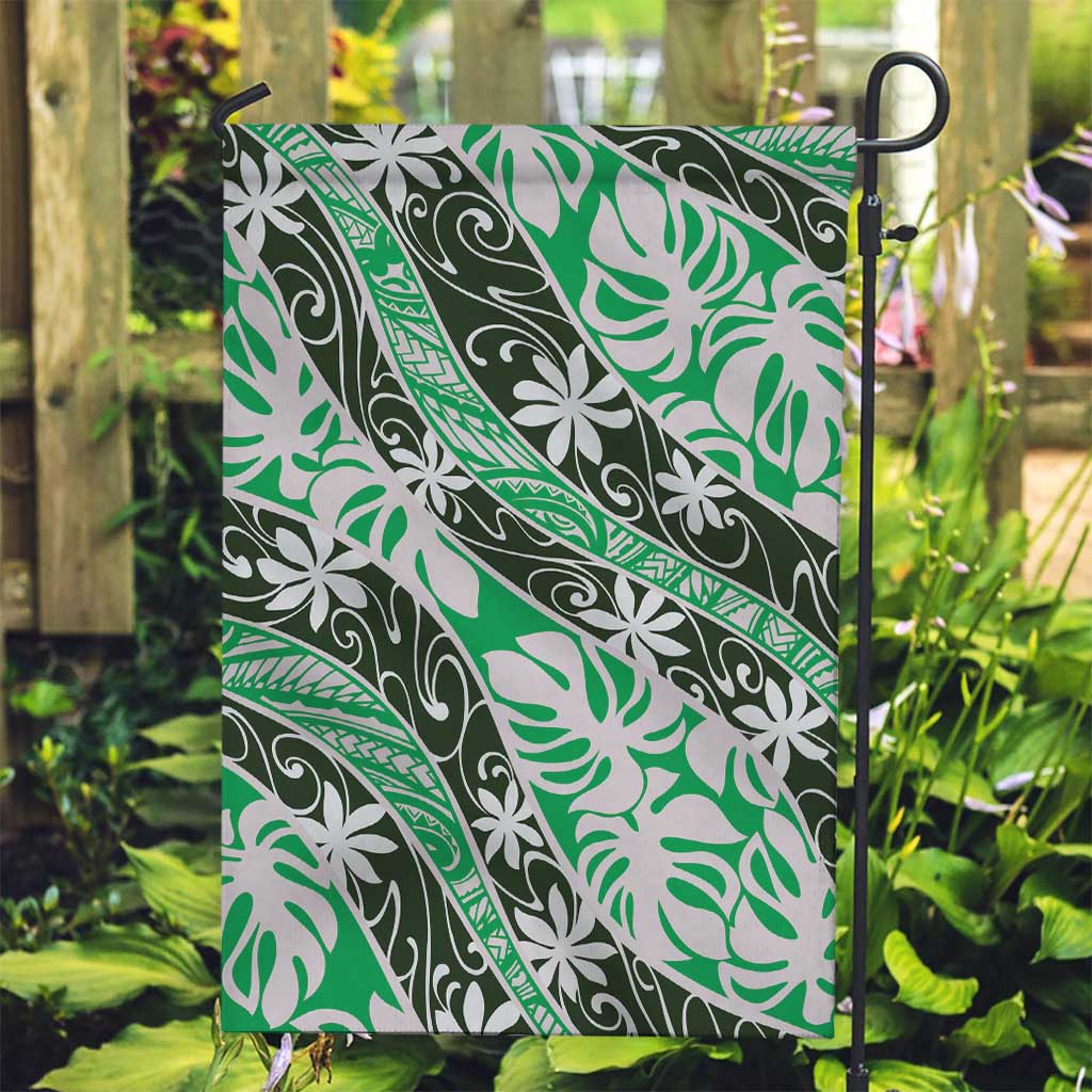 Matie Tahiti Tiare Monstera Garden Flag Polynesian Pattern Curve Style - Polynesian Pride