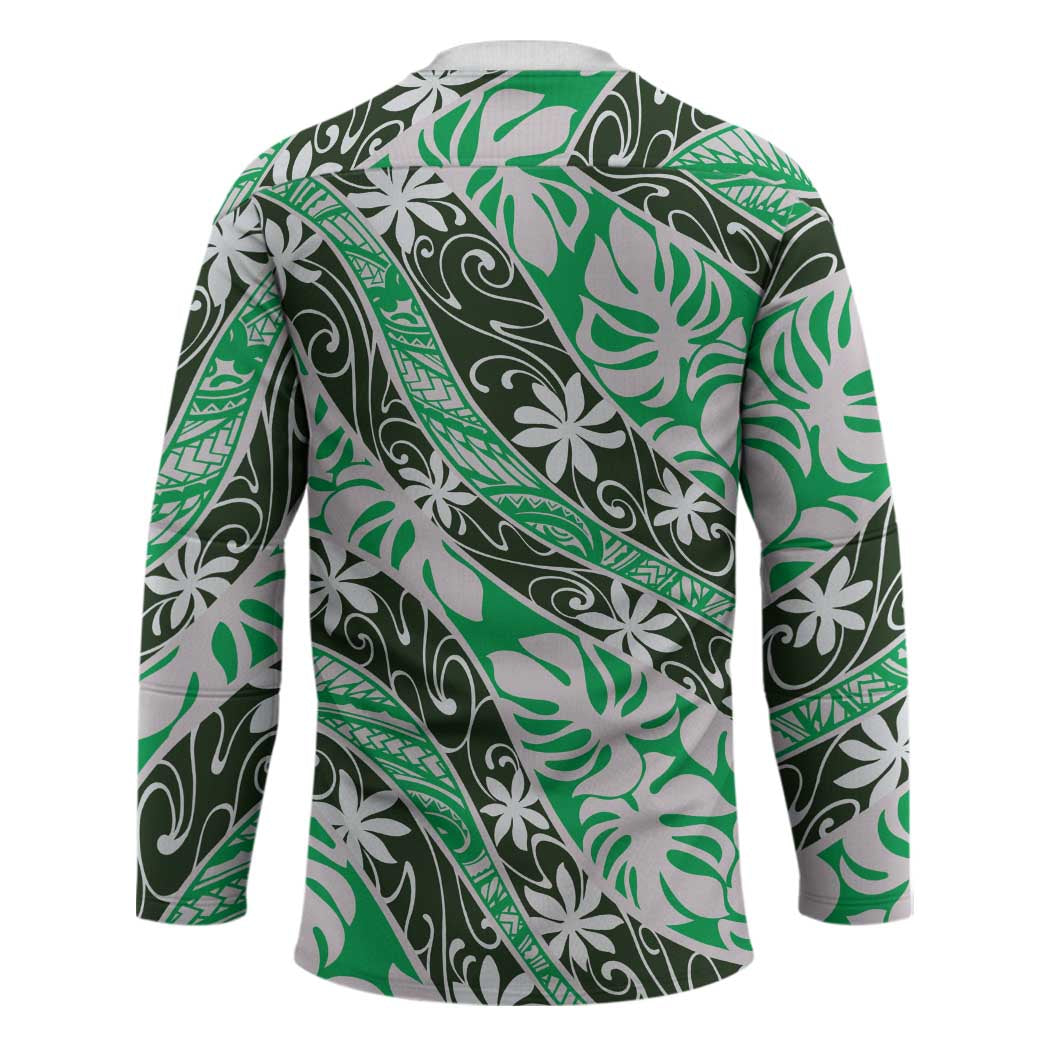 Matie Tahiti Tiare Monstera Hockey Jersey Polynesian Pattern Curve Style - Polynesian Pride