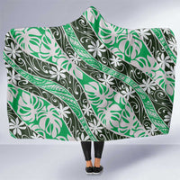 Matie Tahiti Tiare Monstera Hooded Blanket Polynesian Pattern Curve Style - Polynesian Pride