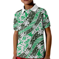 Matie Tahiti Tiare Monstera Kid Polo Shirt Polynesian Pattern Curve Style - Polynesian Pride