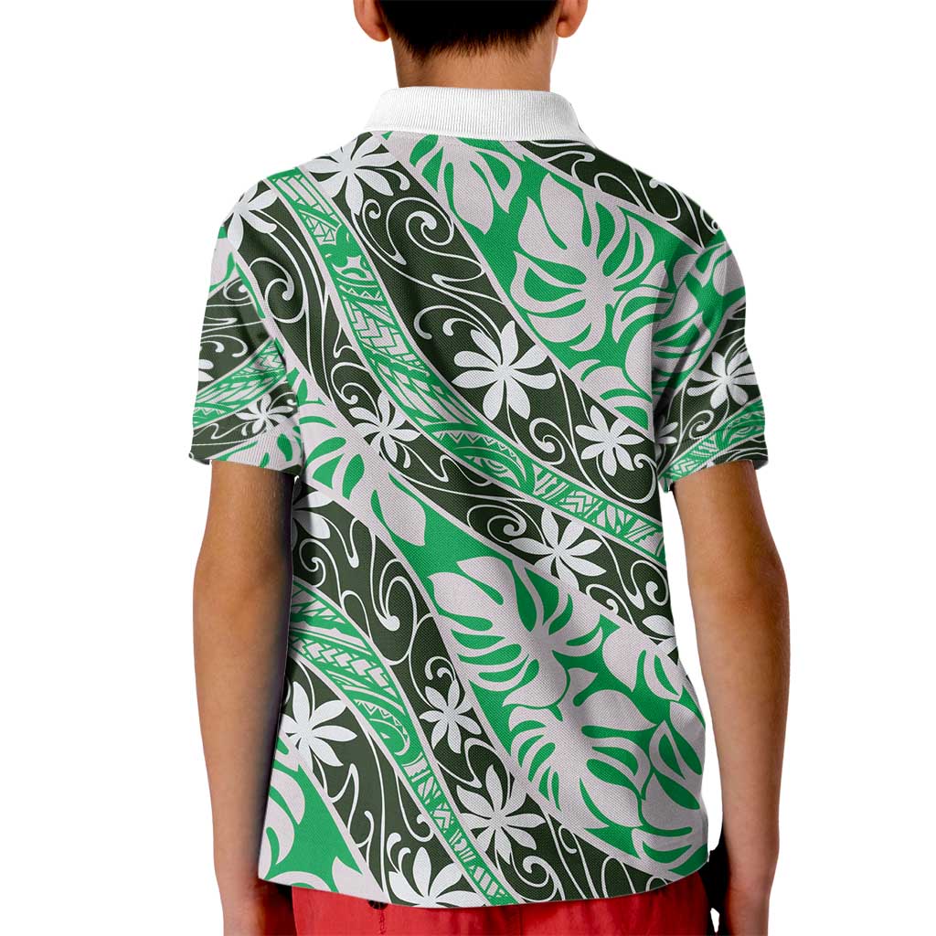 Matie Tahiti Tiare Monstera Kid Polo Shirt Polynesian Pattern Curve Style - Polynesian Pride
