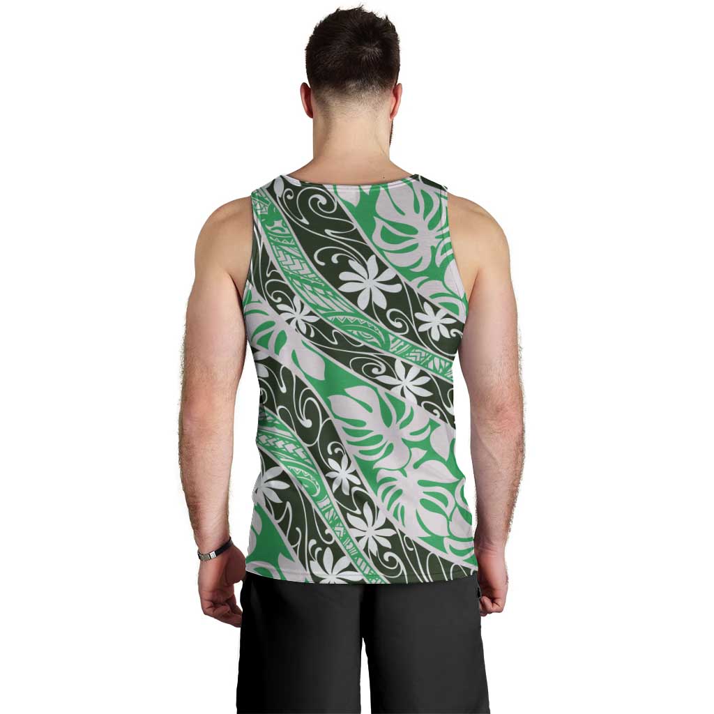 Matie Tahiti Tiare Monstera Men Tank Top Polynesian Pattern Curve Style - Polynesian Pride