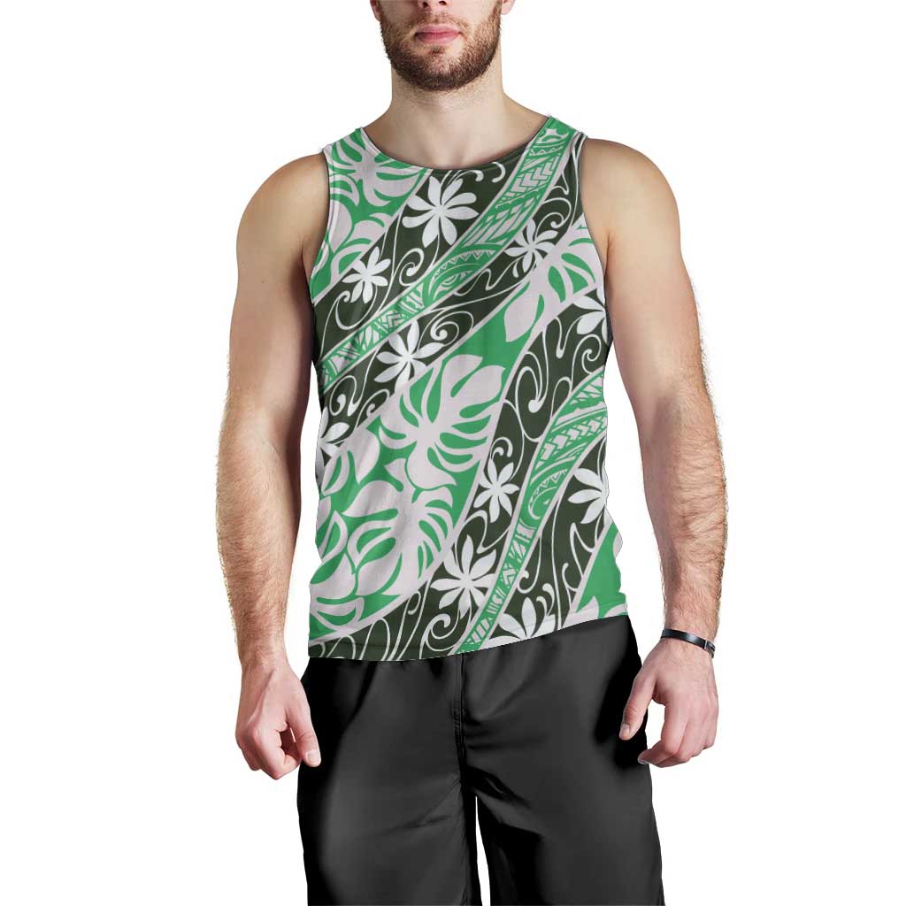 Matie Tahiti Tiare Monstera Men Tank Top Polynesian Pattern Curve Style - Polynesian Pride