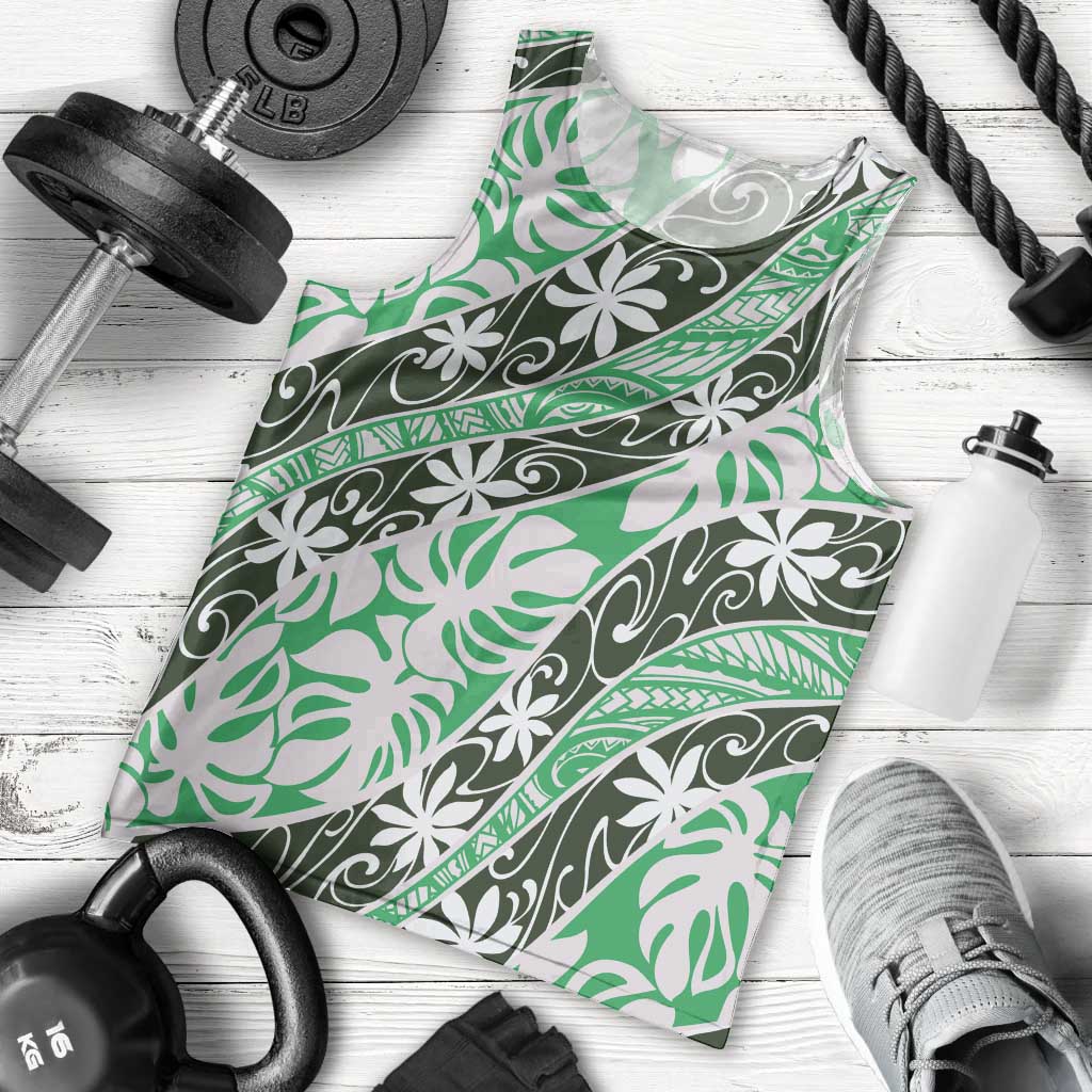 Matie Tahiti Tiare Monstera Men Tank Top Polynesian Pattern Curve Style - Polynesian Pride