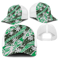 Matie Tahiti Tiare Monstera Mesh Trucker Cap Polynesian Pattern Curve Style - Polynesian Pride