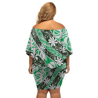Matie Tahiti Tiare Monstera Off Shoulder Short Dress Polynesian Pattern Curve Style - Polynesian Pride