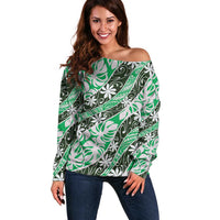 Matie Tahiti Tiare Monstera Off Shoulder Sweater Polynesian Pattern Curve Style - Polynesian Pride