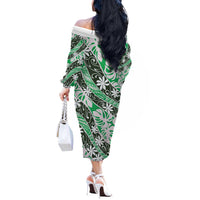 Matie Tahiti Tiare Monstera Off The Shoulder Long Sleeve Dress Polynesian Pattern Curve Style - Polynesian Pride