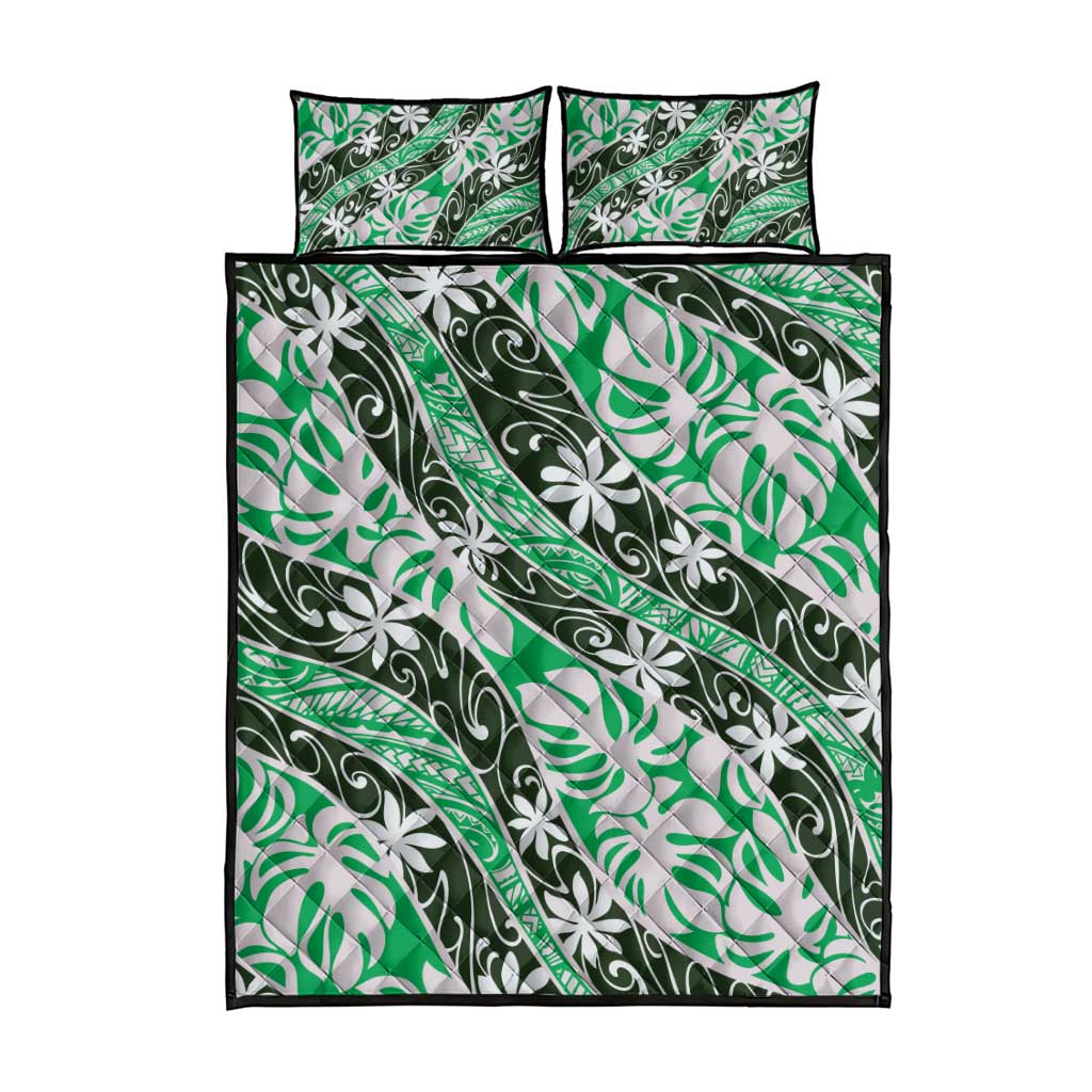 Matie Tahiti Tiare Monstera Quilt Bed Set Polynesian Pattern Curve Style - Polynesian Pride