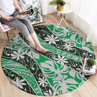 Matie Tahiti Tiare Monstera Round Carpet Polynesian Pattern Curve Style - Polynesian Pride