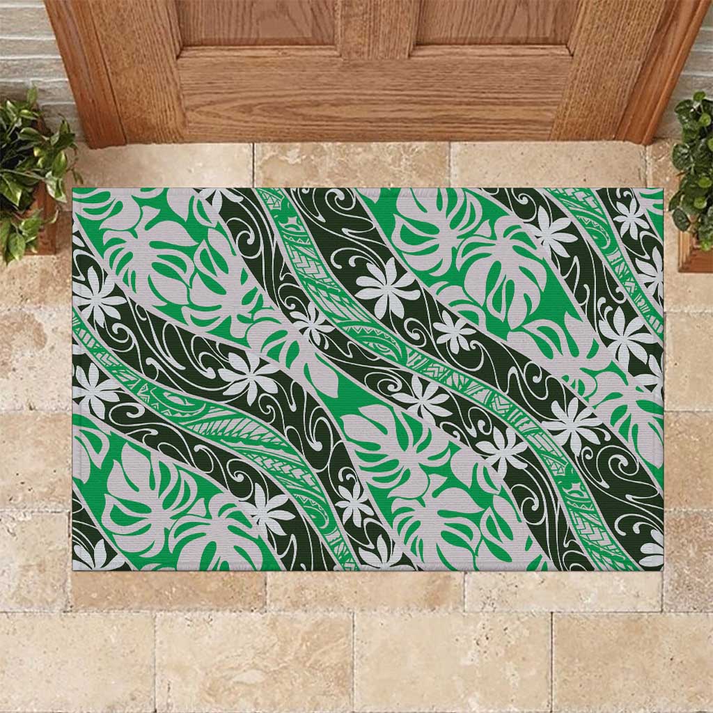 Matie Tahiti Tiare Monstera Rubber Doormat Polynesian Pattern Curve Style - Polynesian Pride