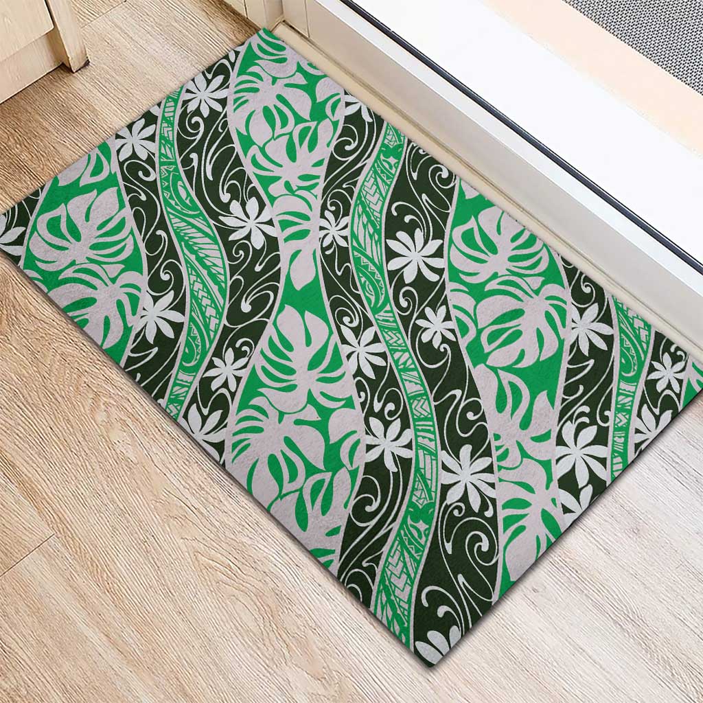Matie Tahiti Tiare Monstera Rubber Doormat Polynesian Pattern Curve Style - Polynesian Pride