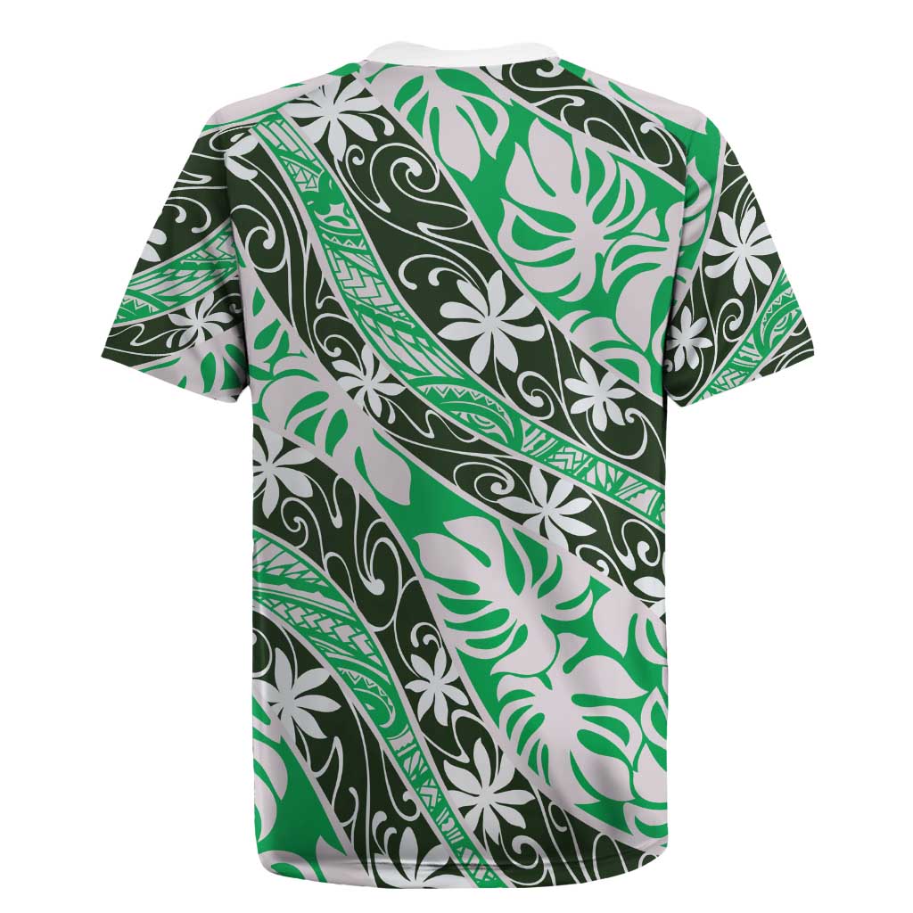 Matie Tahiti Tiare Monstera Rugby Jersey Polynesian Pattern Curve Style - Polynesian Pride