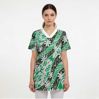Matie Tahiti Tiare Monstera Scrub Top Polynesian Pattern Curve Style - Polynesian Pride