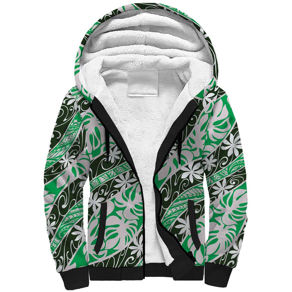 Matie Tahiti Tiare Monstera Sherpa Hoodie Polynesian Pattern Curve Style - Polynesian Pride