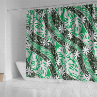 Matie Tahiti Tiare Monstera Shower Curtain Polynesian Pattern Curve Style - Polynesian Pride