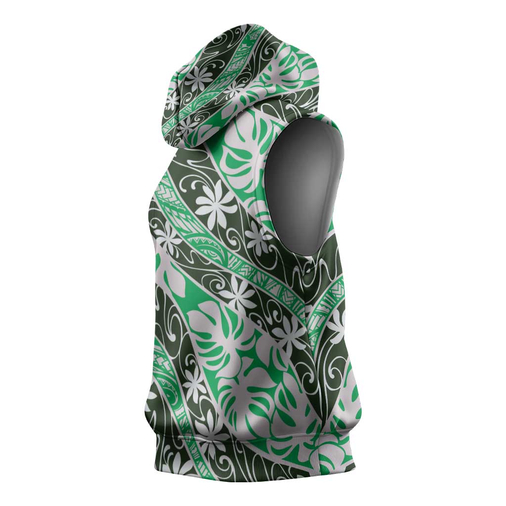 Matie Tahiti Tiare Monstera Sleeveless Hoodie Polynesian Pattern Curve Style - Polynesian Pride
