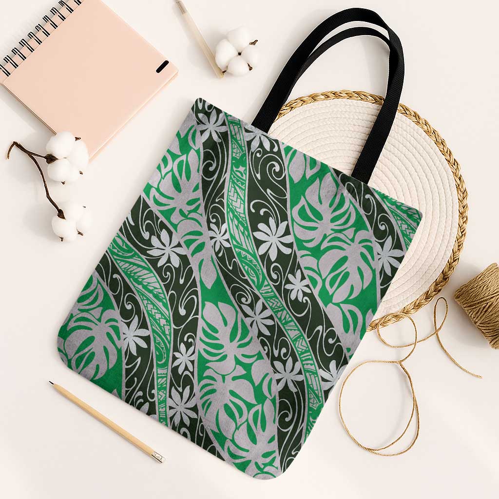 Matie Tahiti Tiare Monstera Tote Bag Polynesian Pattern Curve Style - Polynesian Pride