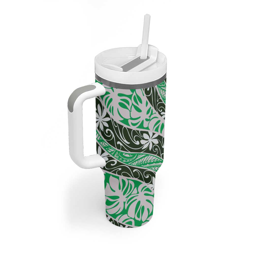 Matie Tahiti Tiare Monstera Tumbler With Handle Polynesian Pattern Curve Style - Polynesian Pride