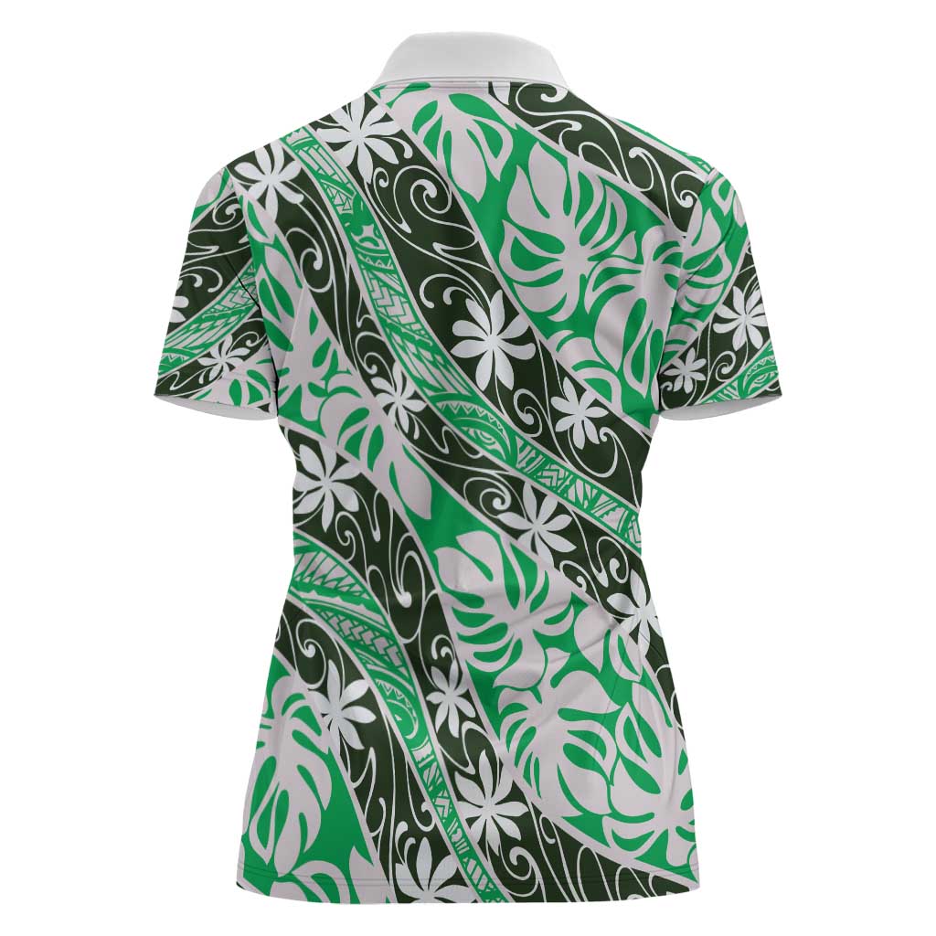 Matie Tahiti Tiare Monstera Women Polo Shirt Polynesian Pattern Curve Style - Polynesian Pride