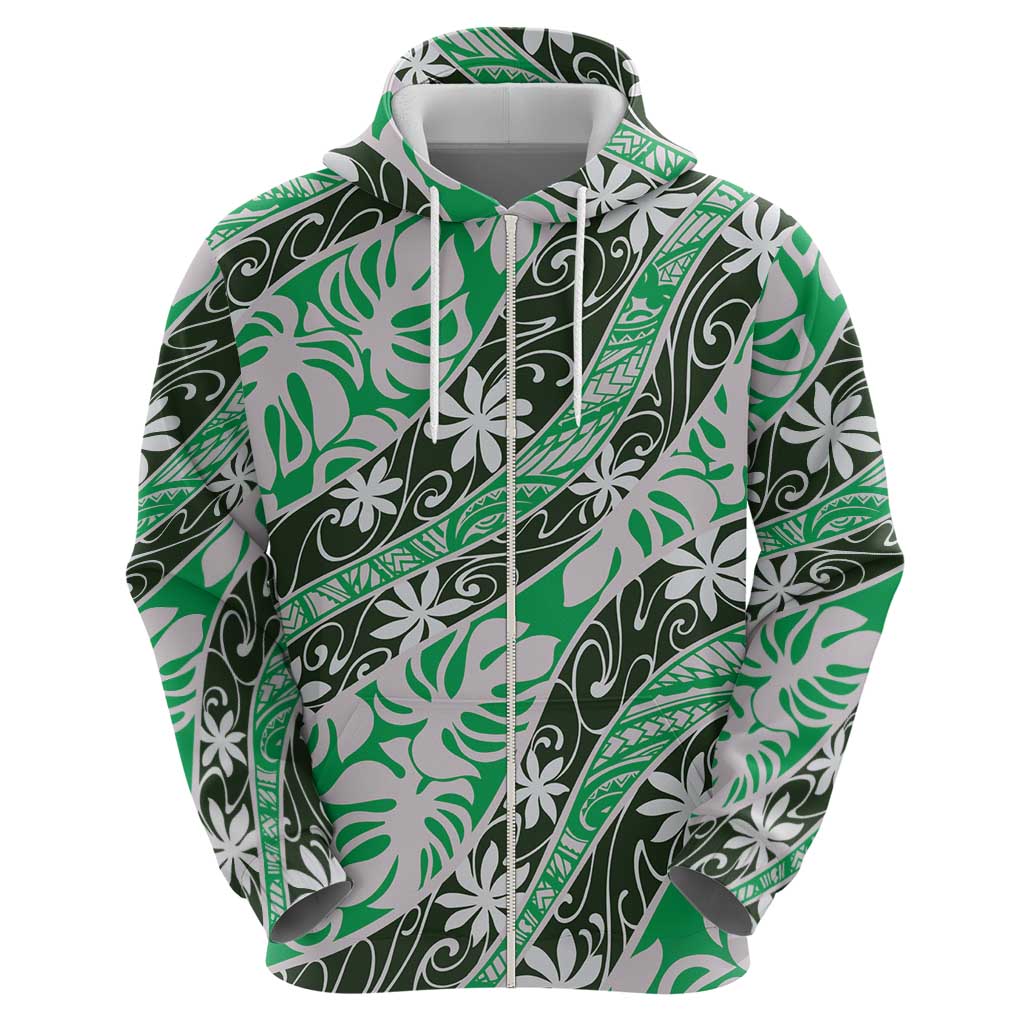 Matie Tahiti Tiare Monstera Zip Hoodie Polynesian Pattern Curve Style - Polynesian Pride