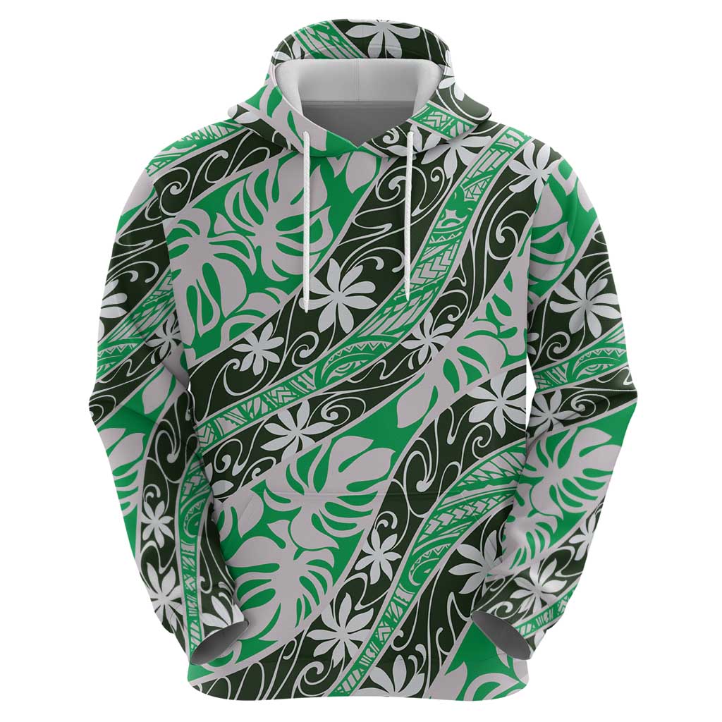 Matie Tahiti Tiare Monstera Zip Hoodie Polynesian Pattern Curve Style - Polynesian Pride