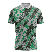 Matie Tahiti Tiare Monstera Zipper Polo Shirt Polynesian Pattern Curve Style - Polynesian Pride