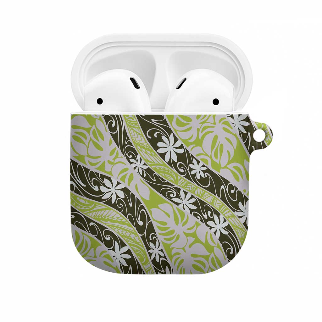 Olive Tahiti Tiare Monstera AirPods Case Polynesian Pattern Curve Style - Polynesian Pride